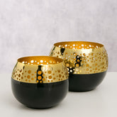 Hectarul - Set 2 suporturi de lumanari Ø15/13 cm auriu/negru din fier emailat Malva Boltze